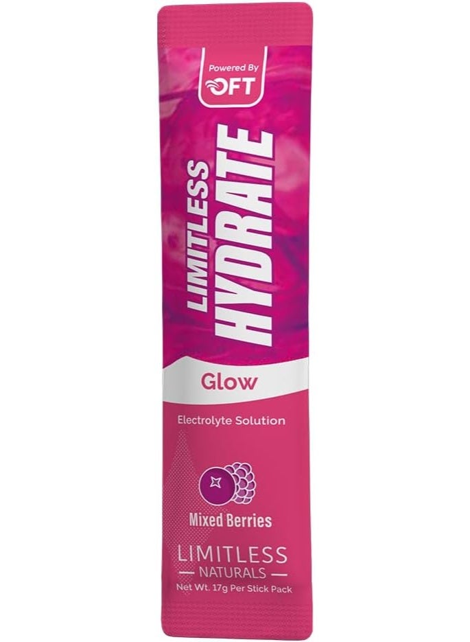 Hydrate Glow Hydration Powder, Mixed Berry, Collagen + Electrolytes + Vitamin C, Beauty Hydration Drink Mix, 6 Sachets (17G Each)